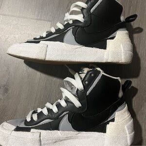 Nike Sacai Mid Blazer Black and Gray High-Top Sneakers sz 6 men's 7.5 women's